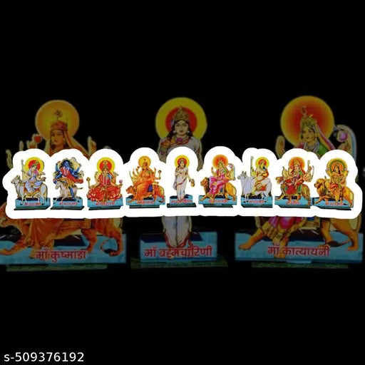 Navdurga set made up of mdf for navratri festival for decoration in office Home and temple  set of 9 pieces navratri special (MDF) 4 inch