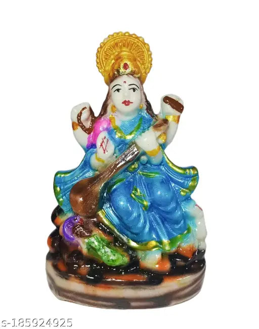 Maa Saraswati Idol Decorative Showpiece - 13 cm  (Marble, Multicolor)