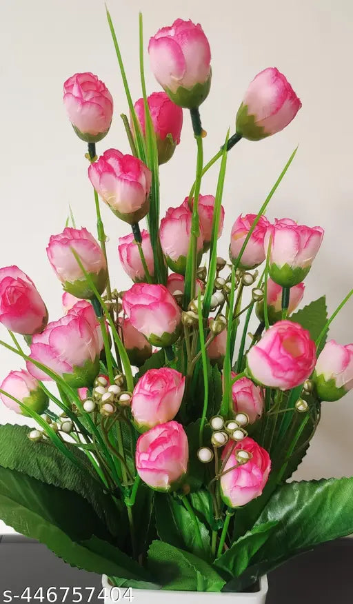 Baarig Beautiful Artificial 10 Multi Goli Flowers with Pot (Pink)