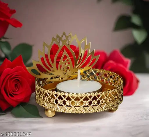 Metal Lotuss Tea Light Candle Holder |Candle Light Set Designer Votive Candle Holder Stand |Table Decorative for Home Living Room & Office | Pack of 1