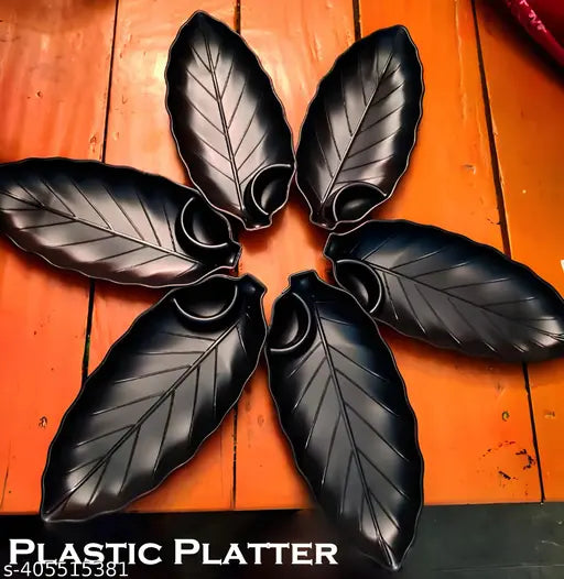 Serve Snacks in Style with our Sectioned Plastic Platter Set of 6 in Black Color- Perfect for Dinner Parties and Entertaining!