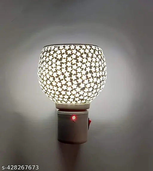 Kapur Dani Electrical Camphor Diffuser. Glass Kapoor Dani & Essential Oil Diffuser with On Off Switch to Toggle Between Burner & Lamp(White Star)