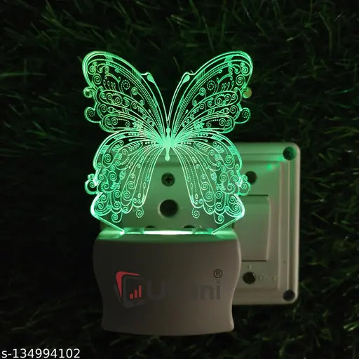 Ukani BUTTERFLY Acrylic 3D Optical Illusion Night Lamp, RGB 7 Colors Auto Colour Changing LED Plug and Play Night Light, Office Day Light, For Home and Office Use, Best for Gift, Multicolour - 7CM+3.5CM