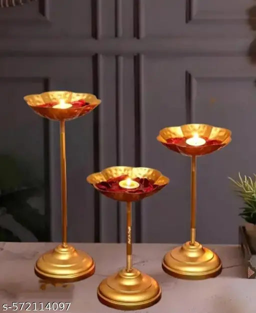 Decorative Urli Bowl Tealight Holder Stand | Urli Stand Set of 3 for Decoration | Floating Diya Stand Home Decor Decorative Showpiece | Urli Bowl for Diwali and Pooja (Set of 3) Decorative Urli Bowl Tealight Holder Stand | r (Set of 3)