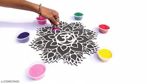 Reusable Rangoli Template Mat. Float on Water. Readymade Rangoli Stencil. Just Fill with Rangoli or Petals. Traditional Design. Modern Day Ease of Use. Washable. (Design E) (11.5 Inch)