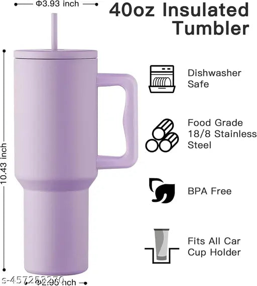 1200ML Stainless Steel Tumbler Hot and Cold with Handle and Lid 2, Double Insulated Cup 100% Leak Proof Mug Cupholder for Gym, Travelling (Lavender Mist)