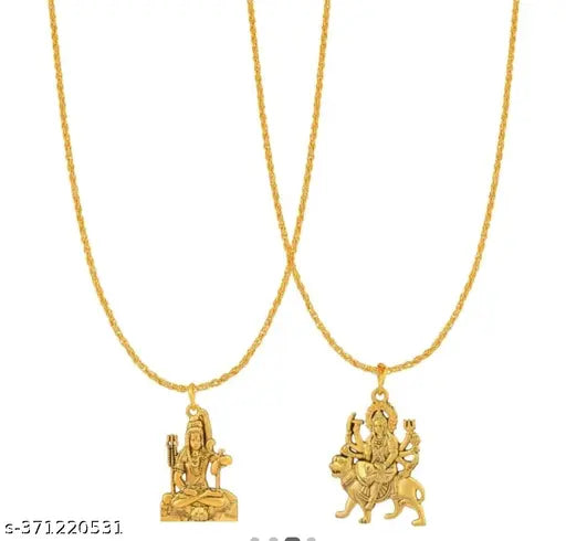 Trending Stylish gold plated Religious shiv Mahadev Mahakal Shankar bholenath adiyogi Durga Mata locket combo pandent chain Nacklace for boy and girl