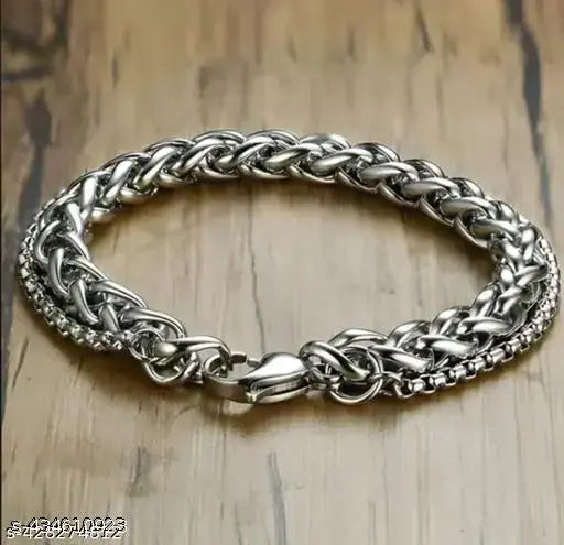 Men Women Stainless Steel Silve Link Chain Bracelet Doubla Layers New
