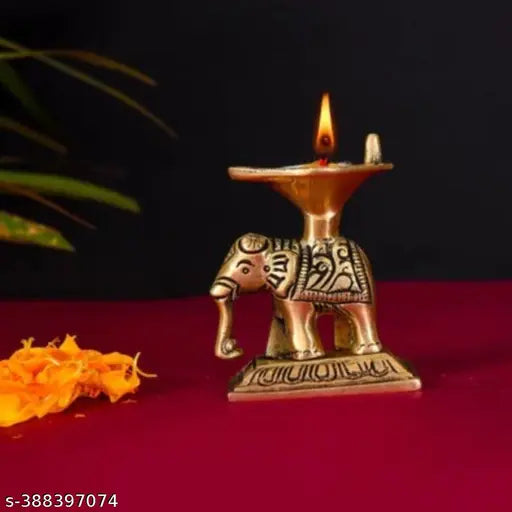 Luckypot Brass Standing Elephant Diya Pair  For Pooja/Decor Size : 3 Inch Wt : 400 Grams