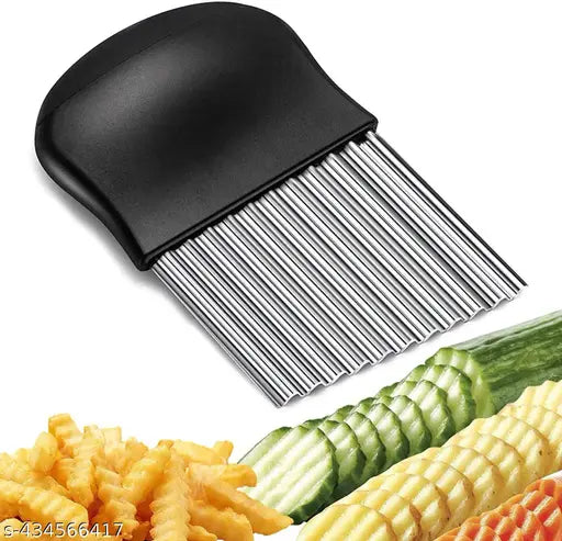 DLEST 1 PCs Crinkle Cut Knife Fork Slicing Potato Chipser Slicer Helper Stainless Steel Fruit and Vegetable French Fries cutter Wavy Chopper Poteto Twister, Safe Potato Cutter Onion Cutter French Fry Cutter,Kids Kitchen Tools 5.4 inch