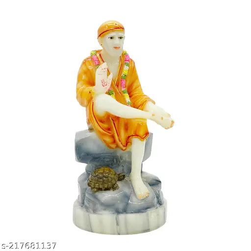 Chaque Decor Sai Baba Handpainted Idol For Success & Gifts/Pooja Room/Home Decoration(3x3x6) (Orange)