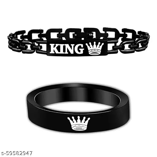 MEN JEWELLERY SET KING,MAHADEV,I LOVE DAD,EVIL EYE,RUDRAKSHA,KING RING,METAL BRACELET (PACK OF 8)