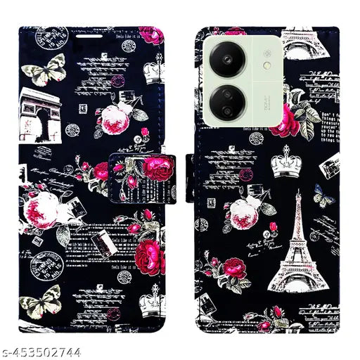 Dharflips Black Tower Flip Cover for Redmi 13c 4G| Leather Finish|Shock Proof|Magnetic Clouser Compatible with Redmi 13c 4G(Black)