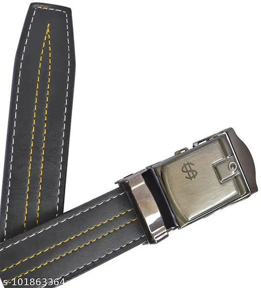 Sunshopping Men's Formal & Casual Black PU Strap Belt With Auto Lock Buckle