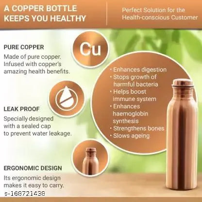 100% copper Water Bottle with 2 Glass combo for good Heath 1400 ml Bottle