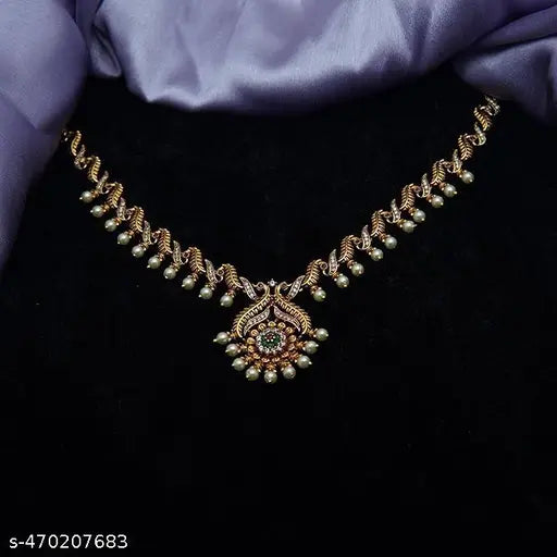 Traditional Temple Choker Necklace Stylish Jewellery Set with Earrings for Women's and Girl's