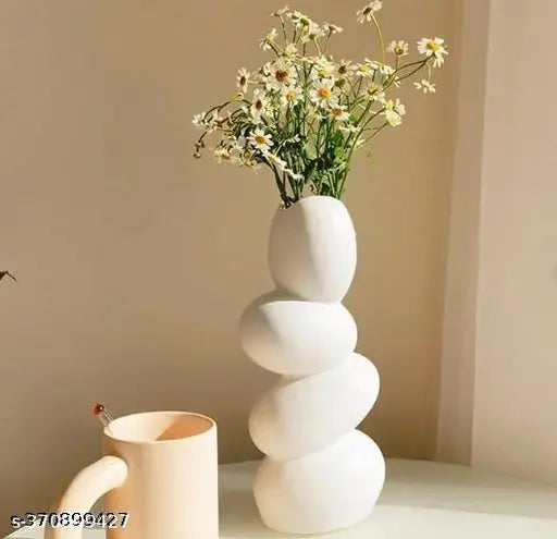 NAZ Home Decor Showpiece Creams Color Ceramic Vase for Rustic Home Decor, Modern Wedding Farmhouse Living Room Bedroom Shelf Dining Table Centerpiece Bookshelf Mantel Entryway Office Decor(Cream— Pebbles)| Pebbles vase egg art ceramic flower Vase  | Off-W