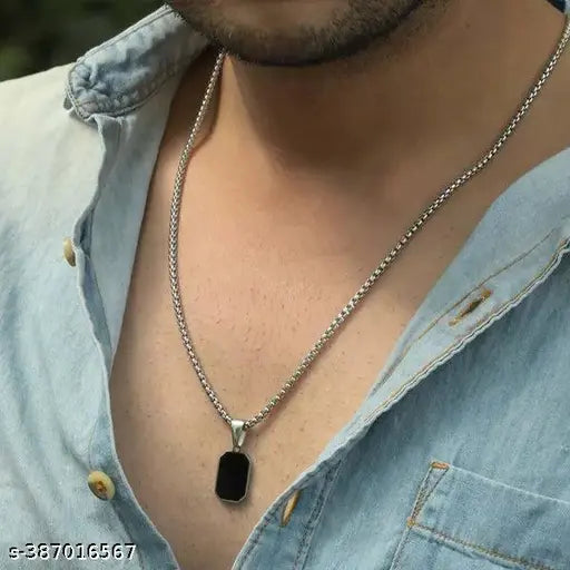 Black Pendant For Unisex Men & Women Stainless Steel Chain combo