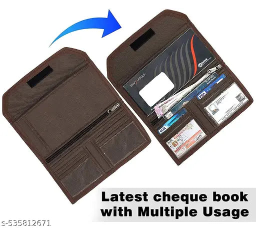 Unisex Slim & Compact Premium Cheque Book Holder or Card Holder With 10 Multi Size Pockets (Color Brown)