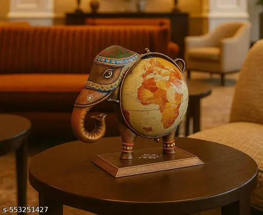 Handcrafted Elephant Globe Décor | Vintage World Map Showpiece for Home & Office