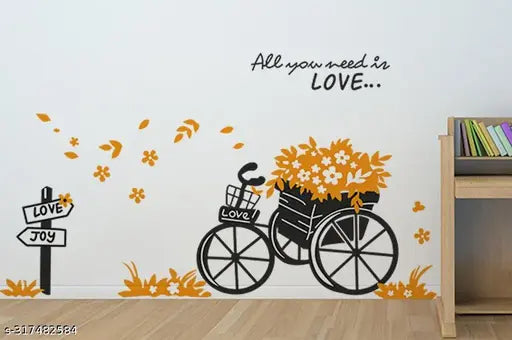 Floral Bicycle Quote All You Need is Love in Garden Wall Sticker