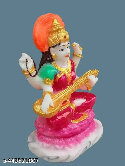 Saraswati Idol Statue for Home Decor for Diwali Temple_ Multicolor