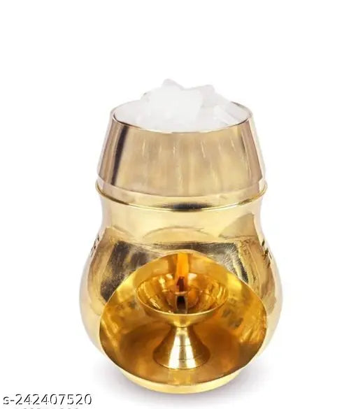 Traditional Brass Camphor Diya Kapoor Lamp Diffuser (Gold) for Diwali Pooja Deepak Decoration | Brass Diya for Puja Satya Deepam Brass Gift | Pooja Items for Home Brass, Diwali Pooja Pack Of 1  (L x W x H: 8 x 8 x 14 cm)