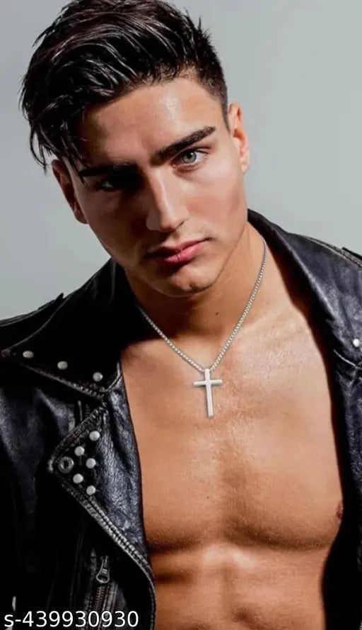Cross Pendant Necklace for Men Women Stainless Steel Necklace Snake Chain 22 in (Silver Tone)