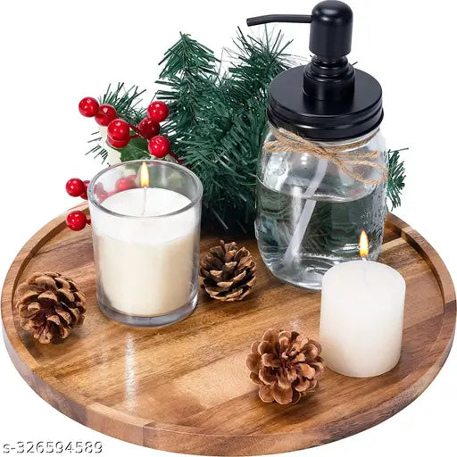 ANAYA AFROZ 11 Inches Tray, Round Wood Tray for Coffee Table, Small Wooden Serving Tray, Decorative Trays for Home Decor Cake and serving 10 12 11 inch plate