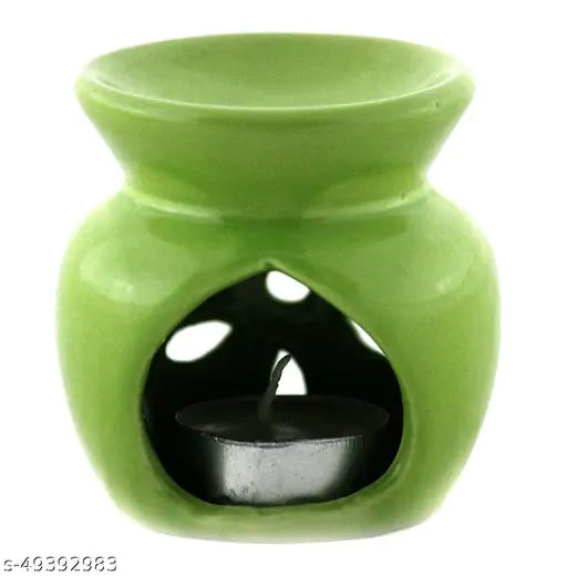 Breezy Aroma Ceramic Light Green Candle Diffuser - Aroma Lamp - Aroma Diffuser  (3.25 H x 2.4 W Inch )