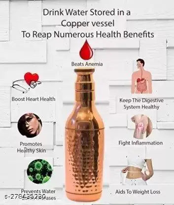 SHAKUNTALA TEXTILES Pure Copper Leak Proof Bottle with Hammered Shine Finish Design, Drinkware & Storage Purpose, Ayurvedic Health Benefits ( Pack of 1)