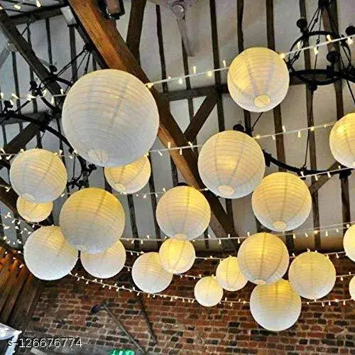 Shuang You Rice Paper Hanging Lantern Ball Lamp Shade, 12-inch White Paper Hanging Lantern Lantern Ball Lamp (White, Pack of 10)
