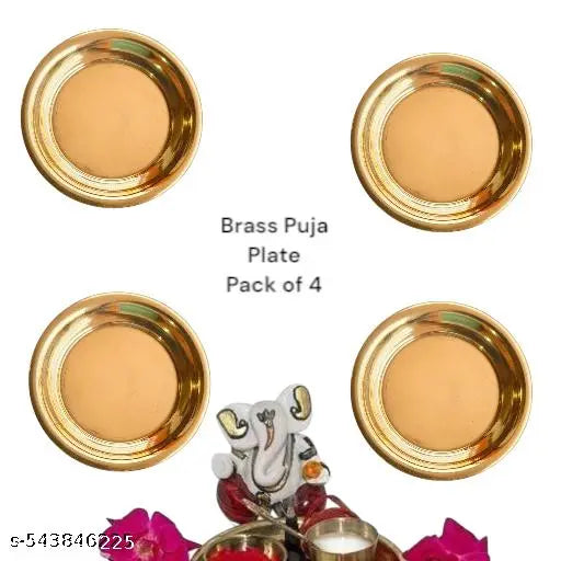 Pure Brass Plate 3.5 inch for pooja bhog pack of 4 Small Size Bhog Plate Bhog Thali