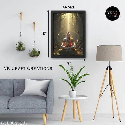 Meditating Lord Hanuman Wall Frame – Spiritual Forest Art Poster
