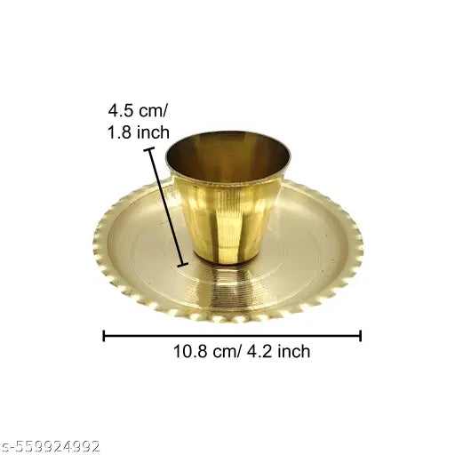 Pure Brass Puja Thali Set – 1 Thali & 1 Glass Combo | Compact Combo for Daily Use for Home, Temple, Shop& Office Etc.