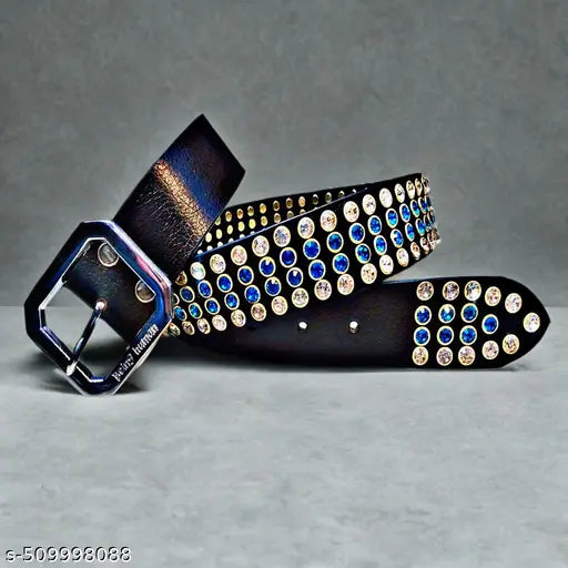 Leather belt blue diamond