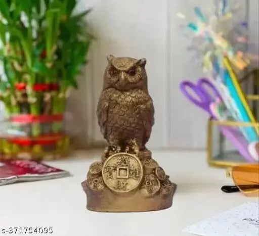 PMR Combo of 3 Feng Shui Owl Statue for  and Wisdom | Golden Owl Showpiece for Home Table Decor or Vastu Purpose