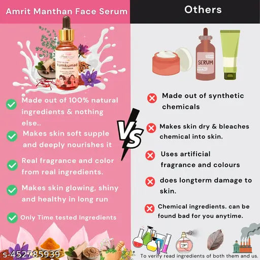 Amrit Manthan  Kumkumadi Magic Glow Face Serum for youthful bright skin| 100% natural time tasted formula | | Reduces Pigmentation, Blemishes & Acne Marks | Dermatologically Tested & Fragrance Free | 30ml