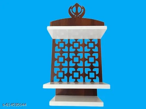 Sikh Wooden Wall Mount Khanda Temple , Wall Hanging Sikh Temple, Brown & White