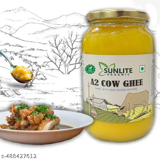 Sunlite Organic A2 Desi Cow Ghee – 1000g Pure & Natural | Traditional Bilona Method | NON - GMO Certified