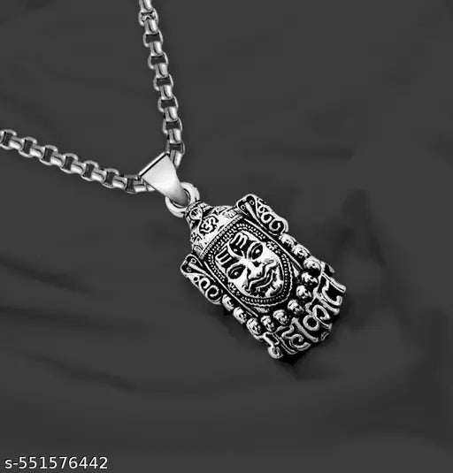 Mahadev Mahakal Pendant with Chain for Boys & Men – Durable Silver Stainless Steel