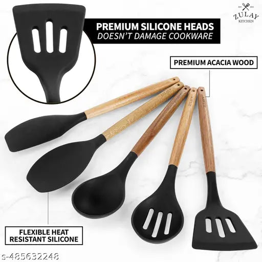 Silicone Spatula Set Kitchen Utensils Set, 5 Pcs Non-Stick Silicone Kitchen Cooking Utensils With Wooden Handle, Kitchen Spatula Cookware Utensils Set, Heat Resistant Silicone Kitchen Gadgets