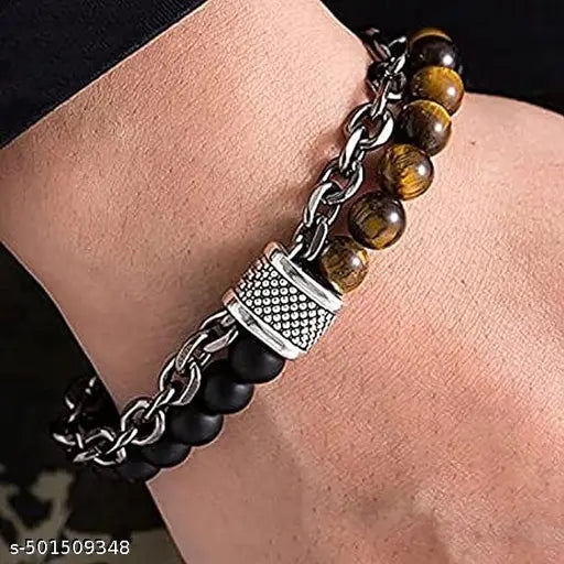 AJS Bracelet For Men Beads Mens Jewellery Stylish Charm Tiger Eye's Stone Adjustable Chain Bracelet For Men Boys Accessories For Men Valentine Gift For Boys Anniversary Gift for Husband