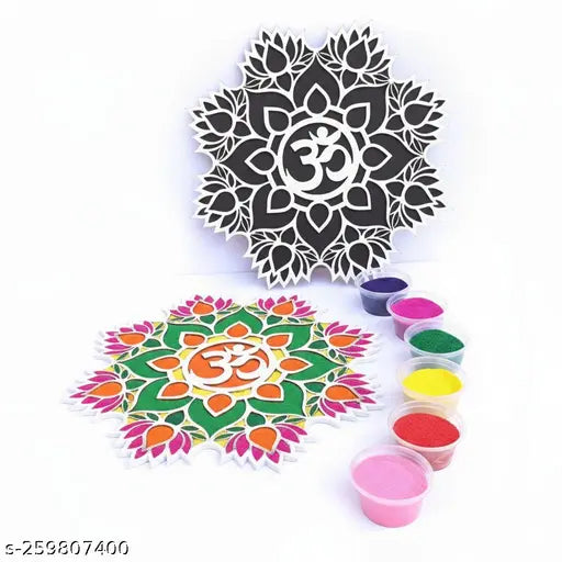 Reusable Rangoli Template Mat. Float on Water. Readymade Rangoli Stencil. Just Fill with Rangoli or Petals. Traditional Design. Modern Day Ease of Use. Washable. (Design E) (11.5 Inch)