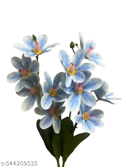 Indus Decor Artificial Magnolia Flower Stick, 45 cm Long, Real-Touch Blooms, Premium Faux Flowers for Home Decor, (Set of 2) (Blue)