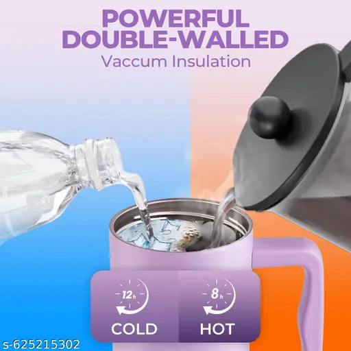 SALE PRICE LIVE!! 1200ml Insulated Tumbler with Steel Straw Bottle Lid Stainless Steel Bottles for Hot & Cold Coffee Mug thermosteel Travel Office Gym Sipper Water Bottle for Adults Gift for Man Women Girls