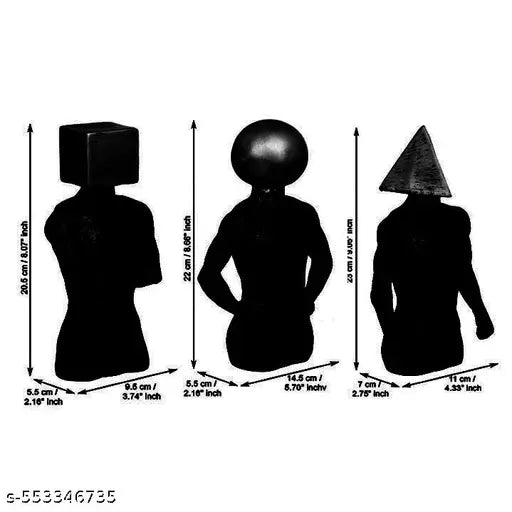 TheDecor24 Golden Human Body Figurine Set of 3 | Square Head, Triangle Head and Sphere Head Set of 3 | for Home Decor Decorative Showpiece