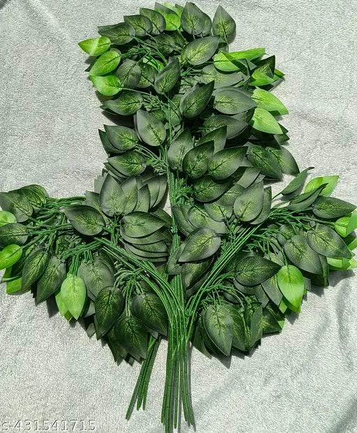 The Decor Affair 6Pcs- Artificial Banyan Leaves Plastic Tree Branches Plant,Maple Leaf and Silk Flowers and Leaves, Plastic Vines Leafs. (Green)