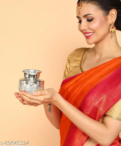 Sigaram German Silver Ashtalakshmi Kalash or Chombu For Pooja Thali, Festival Decoration and Office K2559 Silver Plated (1 Pieces, Silver)