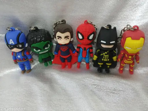 Pack of 6 Keychain challa key holder for kids, bike, car–Marvel Super Hero keychain! Perfect for school bags, lockers, and gifts design with Spider-Man, Iron Man, and more. Ideal for boys and girls. Cute cartoon key ring